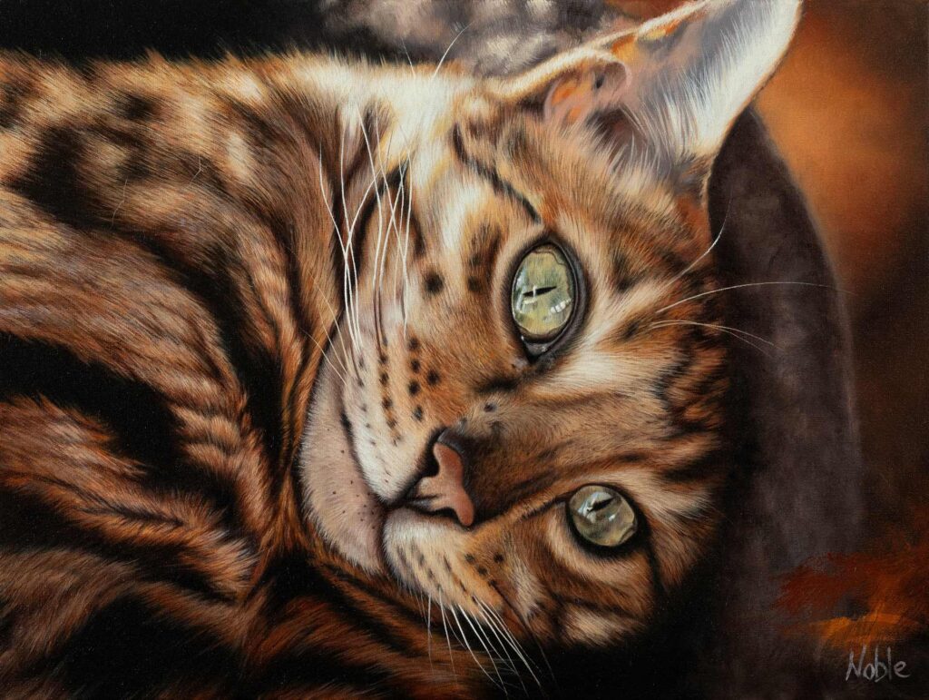 Portrait d'une chatte de Bengale à l'huile
